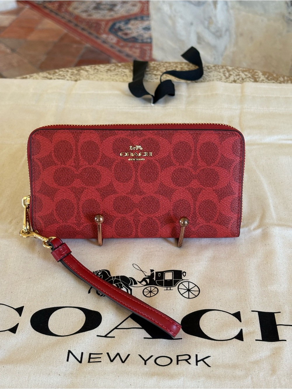 Coach Red Signature Satchel with Matching Wristlet and Charm - Picture 10 of 14